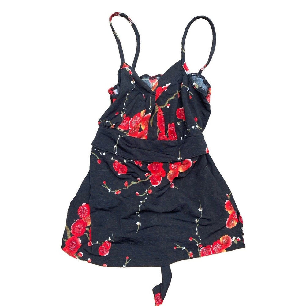 VTG Y2K Forever 21 Babydoll Cami Tank Top Rose Black Fairy Size Medium Spaghetti